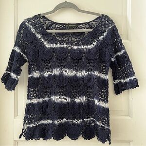 I.N.C International Concepts White/Blue Lacey top. Size PM.